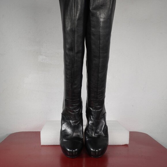 Women's Nine West Black Leather Knee High Heel Platform Fashion Boots 8 - Picture 5 of 9